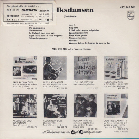 Vrij En Blij - Volksdansen -2- / Dutch Country Dances 43540 Vinyl Singles EP Vinyl Zeer Goed / Hoesje Goed "VINYLSINGLES.NL"