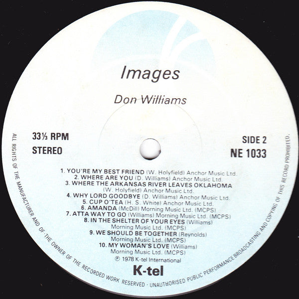 Don Williams - Images (LP) Vinyl LP Vinyl Very Good (VG) <br> Hoes Good Plus (G+)
