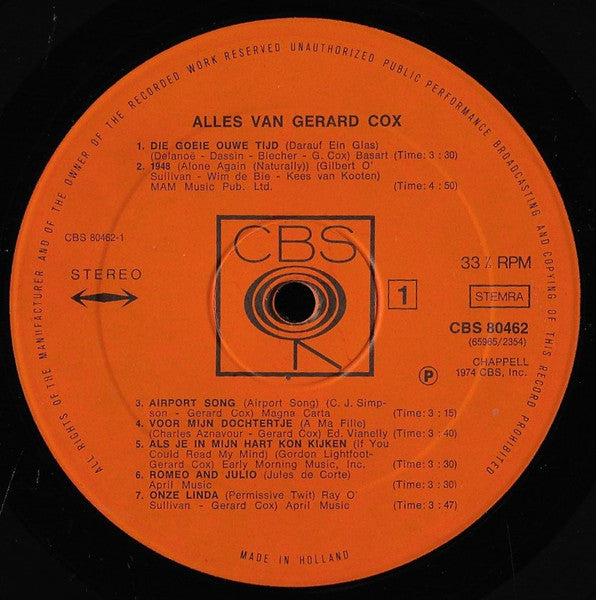 Gerard Cox - Die Goeie Ouwe Tijd: Alles Van Gerard Cox (LP)