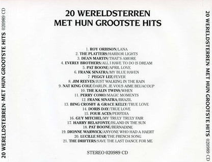 Various - 20 Wereldsterren Met Hun Grootste Hits (CD) Compact Disc Goede Staat