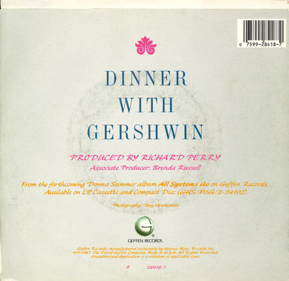 Donna Summer - Dinner With Gershwin Vinyl Singles Vinyl Very Good (VG) <br> Hoes Good Plus (G+)