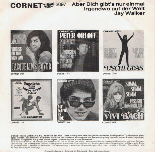 Jay Walker - Aber Dich Gibt's Nur Einmal Für Mich 34833 Vinyl Singles Vinyl Zeer Goed / Hoesje Goed "VINYLSINGLES.NL"