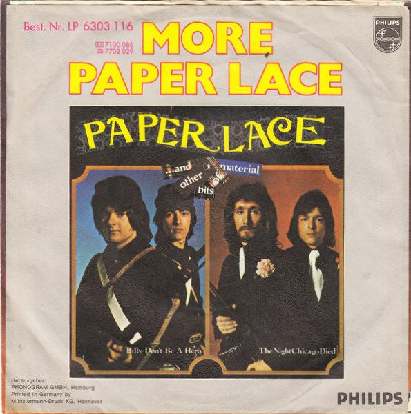 Paper Lace - The Night Chicago Died Vinyl Singles Vinyl Very Good (VG) <br> Hoes Good Plus (G+)