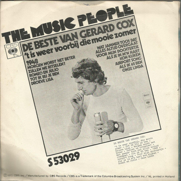 Gerard Cox - t Is Weer Voorbij, Die Mooie Zomer 38017 Vinyl Singles Goede Staat