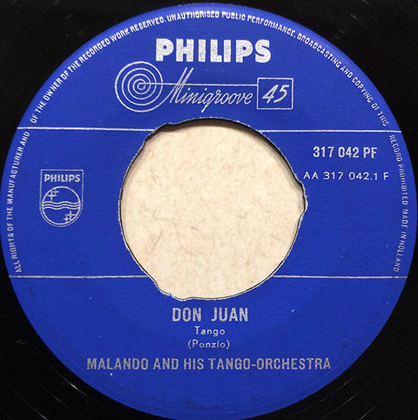 Malando And His Tango Orchestra - Don Juan Vinyl Singles Vinyl Very Good (VG) <br> Hoes Good Plus (G+)