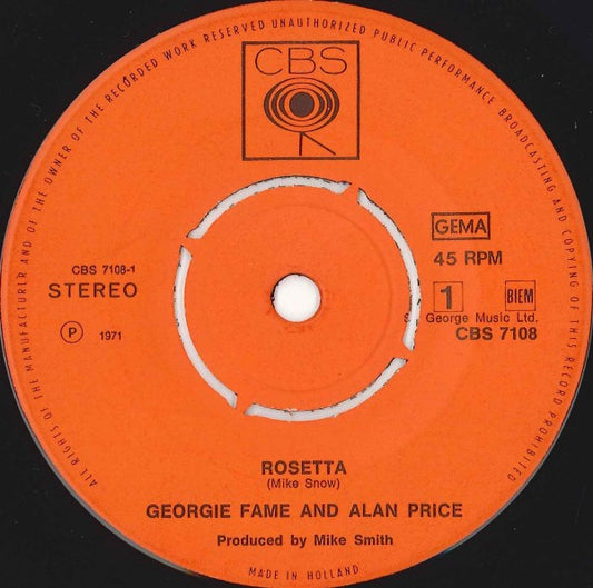 Georgie Fame & Alan Price - Rosetta Vinyl Singles Vinyl Goed / Hoes Generic