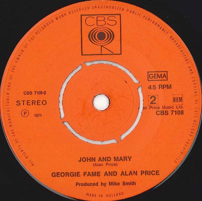 Georgie Fame & Alan Price - Rosetta Vinyl Singles Vinyl Very Good (VG) <br> Hoes Generic