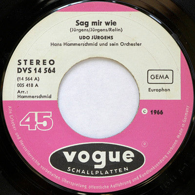 Udo Jürgens - Sag Mir Wie 39997 Vinyl Singles Hoes: Generic