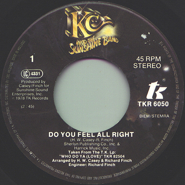 KC & The Sunshine Band - Do You Feel All Right Vinyl Singles Vinyl Goed / Hoes Generic