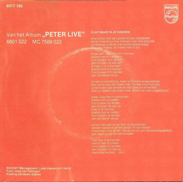 Peter Koelewijn & Zijn Rockets - Klap Maar In Je Handen Vinyl Singles Vinyl Very Good (VG) <br> Hoes Good Plus (G+)