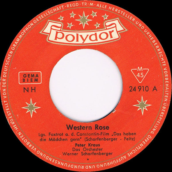 Peter Kraus - Western Rose Vinyl Singles Vinyl Very Good (VG) <br> Hoes Generic