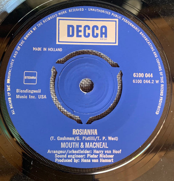 Mouth & MacNeal - Hey, You Love Vinyl Singles Vinyl Very Good (VG) <br> Hoes Good Plus (G+)