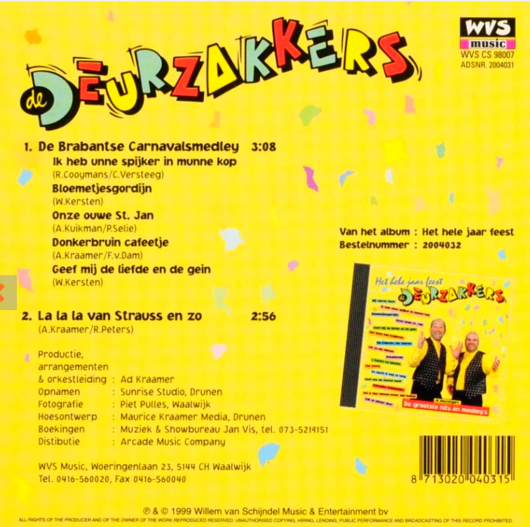 Deurzakkers - Het Hele Jaar Feest (CD) Compact Disc Goede Staat