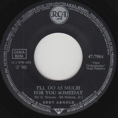 Eddy Arnold - I'll Do As Much For You Someday Vinyl Singles Vinyl Zeer Goed / Hoesje Generic "VINYLSINGLES.NL"