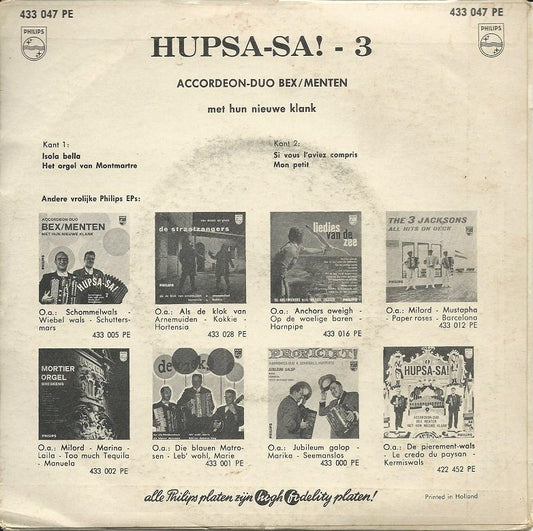Akkordeon-Duo Bex-Menten - Hupsa-Sa 3 Vinyl Singles Vinyl Zeer Goed / Hoesje Goed "VINYLSINGLES.NL"