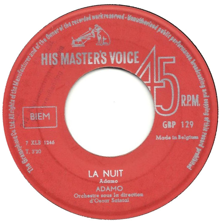Adamo - La Nuit Vinyl Singles Vinyl (VG) <br> Hoes Generic