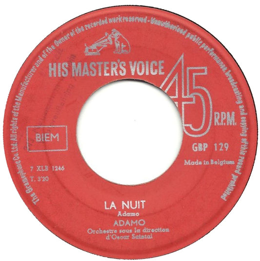 Adamo - La Nuit Vinyl Singles Vinyl (VG) <br> Hoes Generic