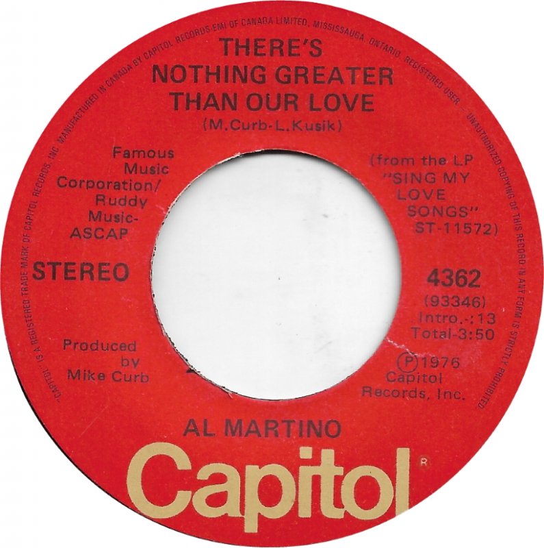 Al Martino - There's Nothing Greater Than Our Love Vinyl Singles Vinyl Goed / Hoes Generic