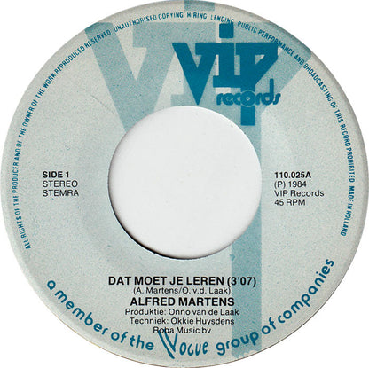 Alfred Martens - Dat Moet Je Leren Vinyl Singles Vinyl Very Good (VG) <br> Hoes Good Plus (G+)