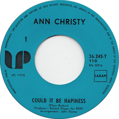 Ann Christy - Could It Be Happiness Vinyl Singles Vinyl Zeer Goed / Hoesje Generic "VINYLSINGLES.NL"