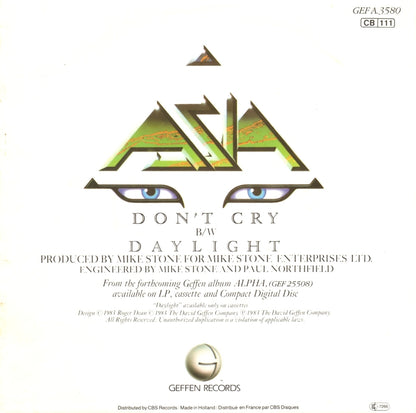 Asia - Don't Cry Vinyl Singles Vinyl Very Good (VG) <br> Hoes Good Plus (G+)
