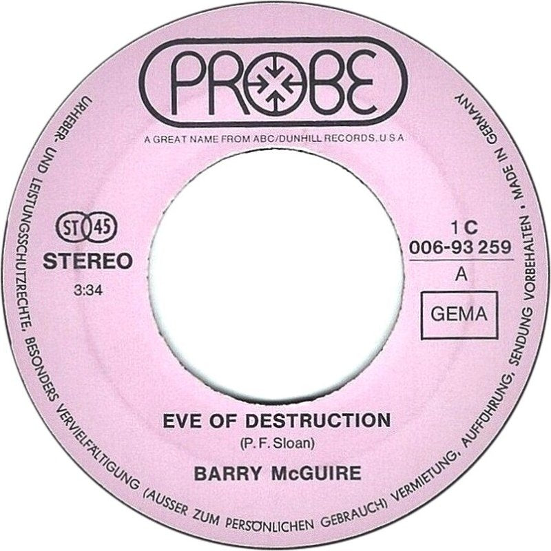 Barry McGuire - Eve Of Destruction Vinyl Singles Vinyl (VG) <br> Hoes Generic