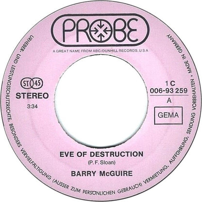 Barry McGuire - Eve Of Destruction Vinyl Singles Vinyl (VG) <br> Hoes Generic