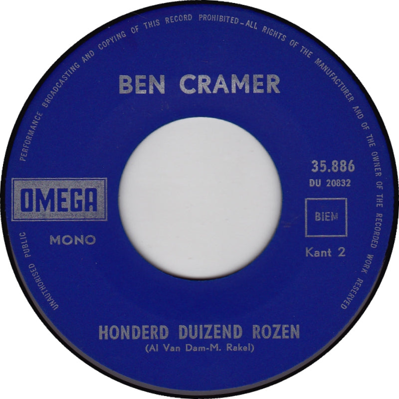 Ben Cramer - Mona Lisa Vinyl Singles Vinyl Zeer Goed / Hoesje Generic "VINYLSINGLES.NL"