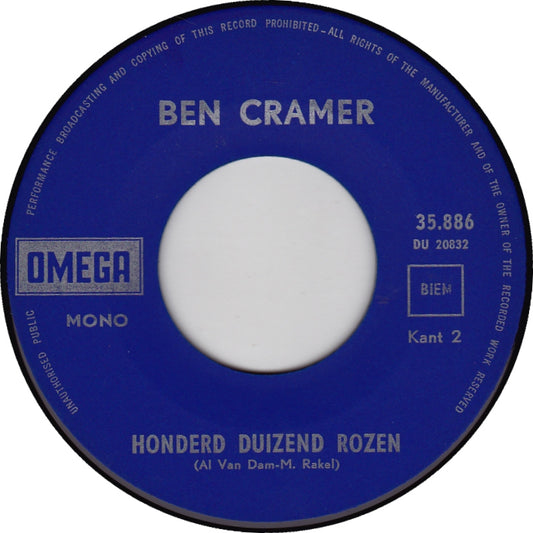 Ben Cramer - Mona Lisa Vinyl Singles Vinyl Zeer Goed / Hoesje Generic "VINYLSINGLES.NL"