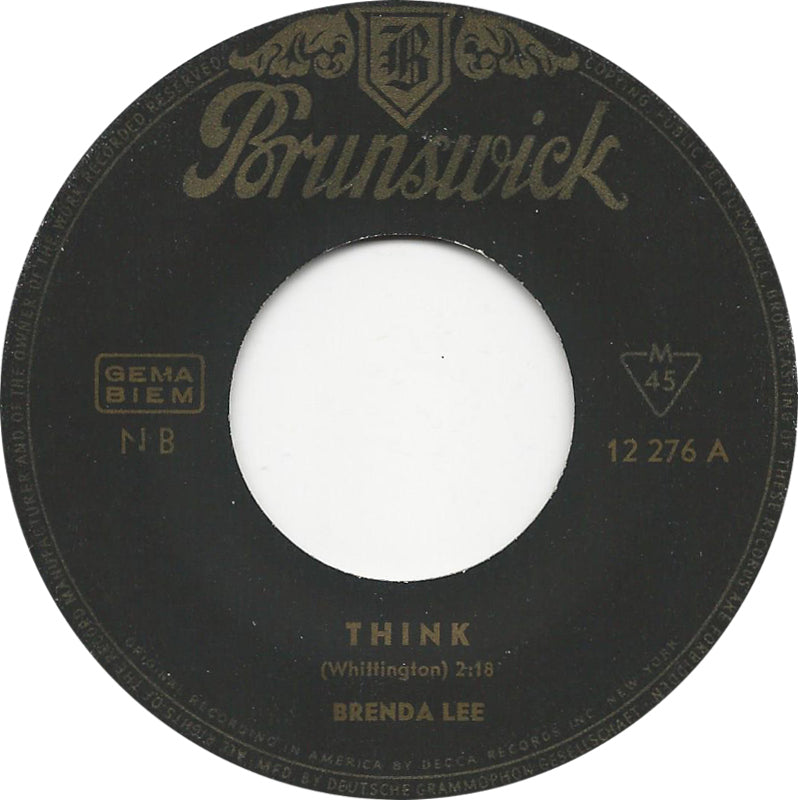 Brenda Lee - Think Vinyl Singles Vinyl Very Good (VG) <br> Hoes Generic