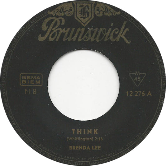 Brenda Lee - Think Vinyl Singles Vinyl Very Good (VG) <br> Hoes Generic