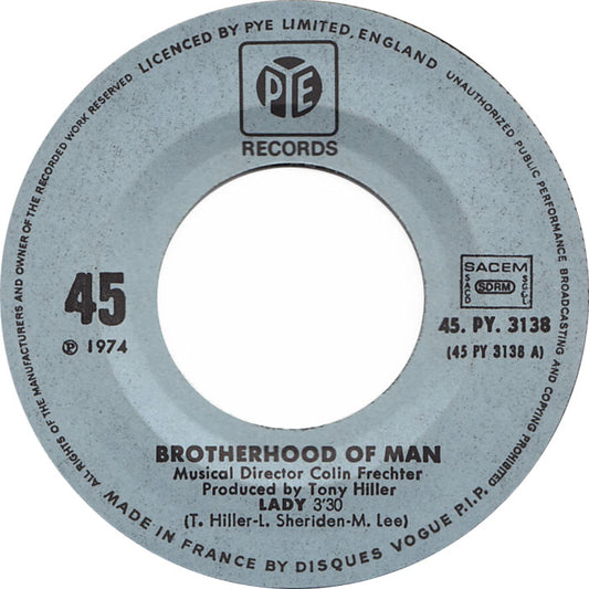 Brotherhood Of Man - Lady Vinyl Singles Vinyl (VG) <br> Hoes Generic