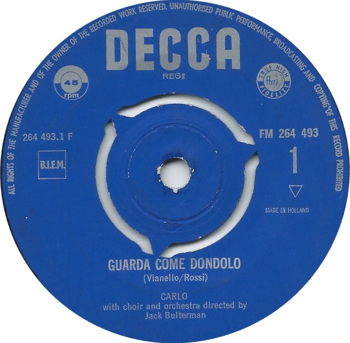 Carlo - Guarda Come Dondolo Vinyl Singles Vinyl (VG) <br> Hoes Generic