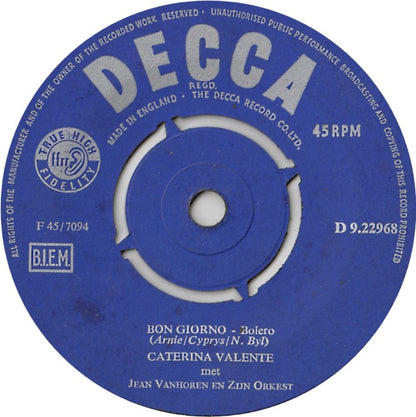 Caterina Valente - Bon Giorno Vinyl Singles Vinyl Very Good (VG) <br> Hoes Generic