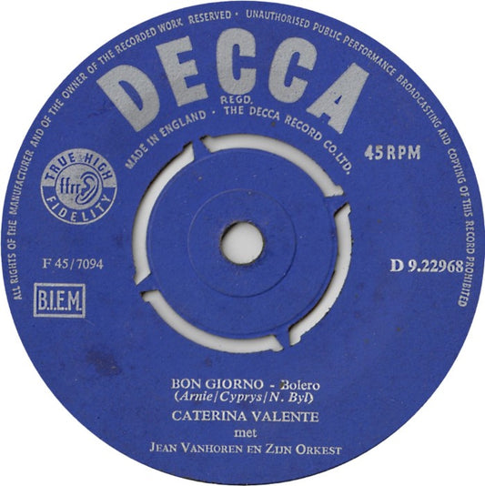 Caterina Valente - Bon Giorno Vinyl Singles Vinyl Very Good (VG) <br> Hoes Generic