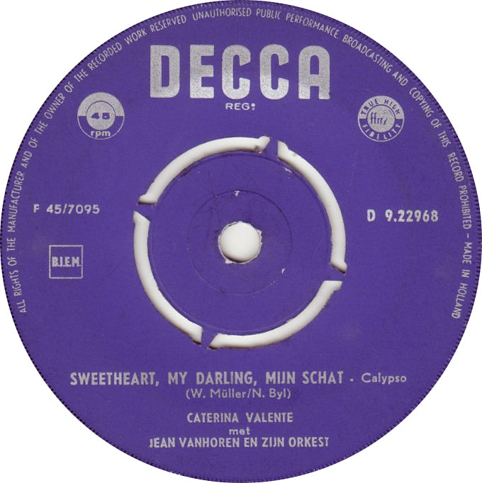 Caterina Valente - Bon Giorno Vinyl Singles Vinyl Very Good (VG) <br> Hoes Generic