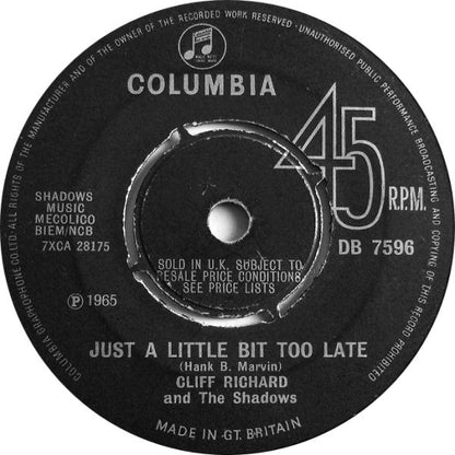 Cliff Richard & The Shadows - On My Word Vinyl Singles Vinyl Very Good (VG) <br> Hoes Generic