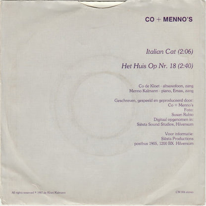 Co + Menno's - Italian Cat Vinyl Singles Vinyl Very Good (VG) <br> Hoes Good Plus (G+)