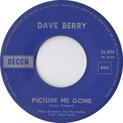 Dave Berry - Picture Me Gone Vinyl Singles Vinyl (VG) <br> Hoes Generic