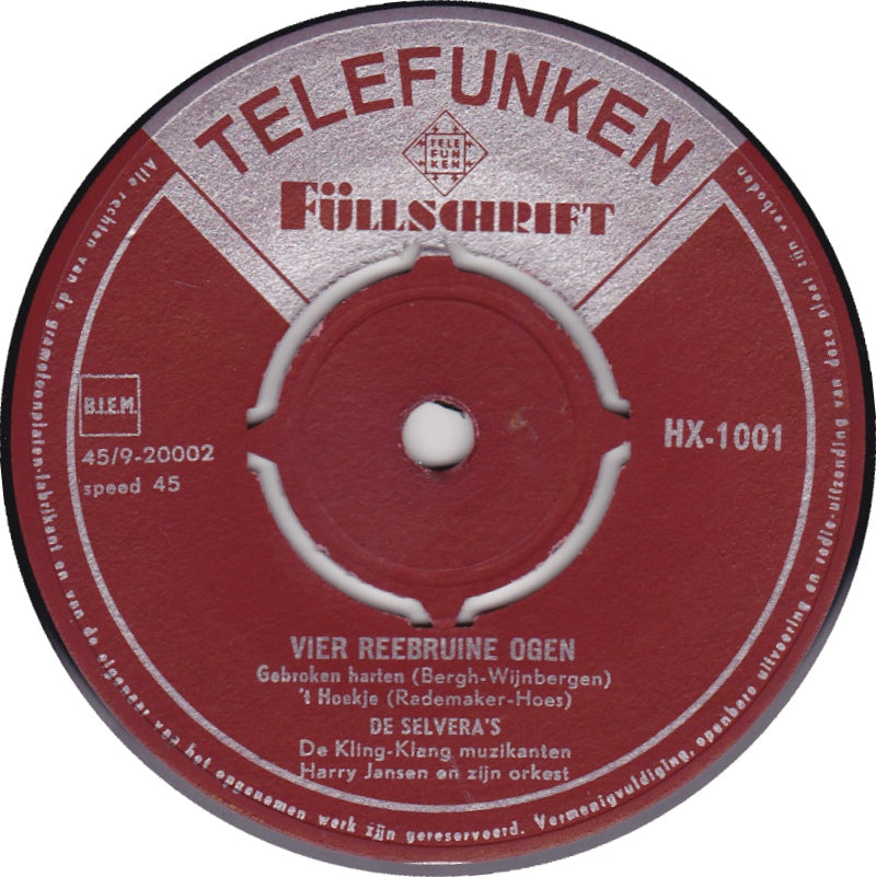 Selvera's - Vier Reebruine Ogen Vinyl Singles Vinyl Very Good (VG) <br> Hoes Good Plus (G+)