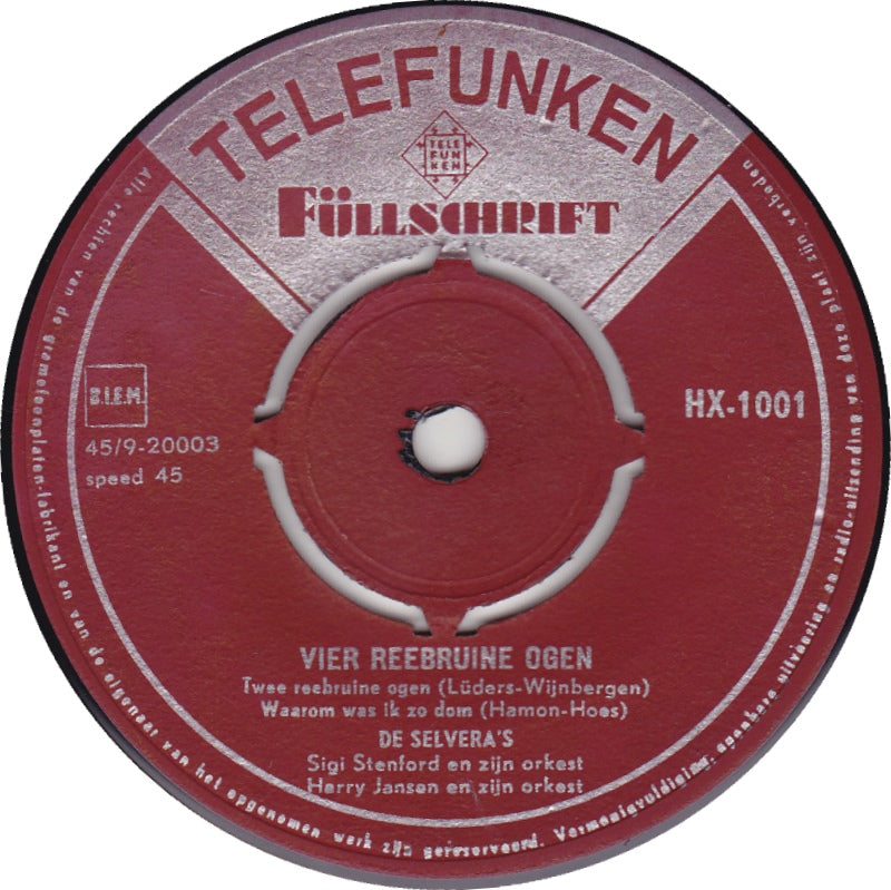 Selvera's - Vier Reebruine Ogen Vinyl Singles Vinyl Very Good (VG) <br> Hoes Good Plus (G+)