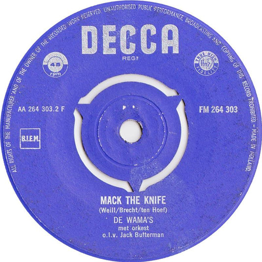 Wama's - Kriminal Tango Vinyl Singles Vinyl Zeer Goed / Hoesje Generic "VINYLSINGLES.NL"