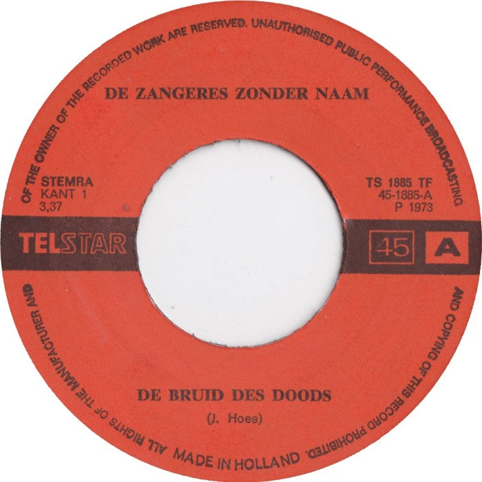 Zangeres Zonder Naam - De Bruid Vinyl Singles Vinyl (VG) <br> Hoes (G+)