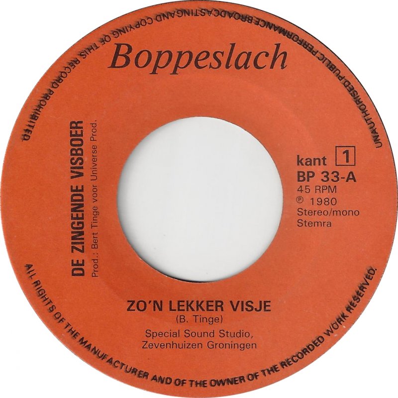 Zingende Visboer - Zo'n Lekker Visje 34354 Vinyl Singles VINYLSINGLES.NL