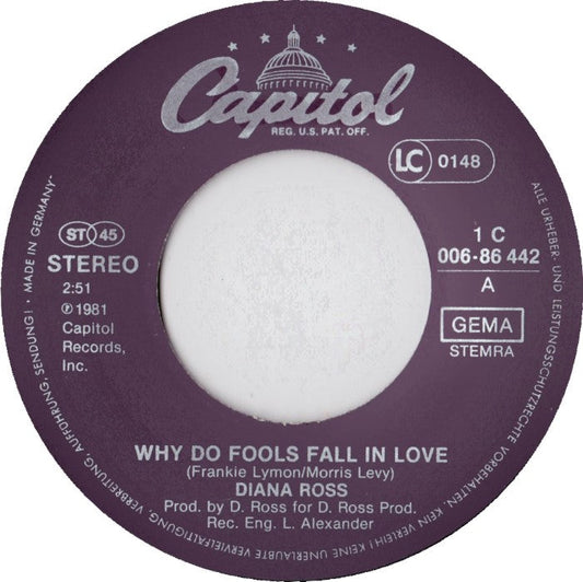 Diana Ross - Why Do Fools Fall In Love 12746 Vinyl Singles Hoes: Generic