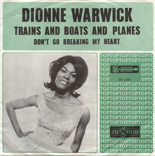 Dionne Warwick - Trains And Boats And Planes Vinyl Singles Vinyl Very Good (VG) <br> Hoes Good Plus (G+)