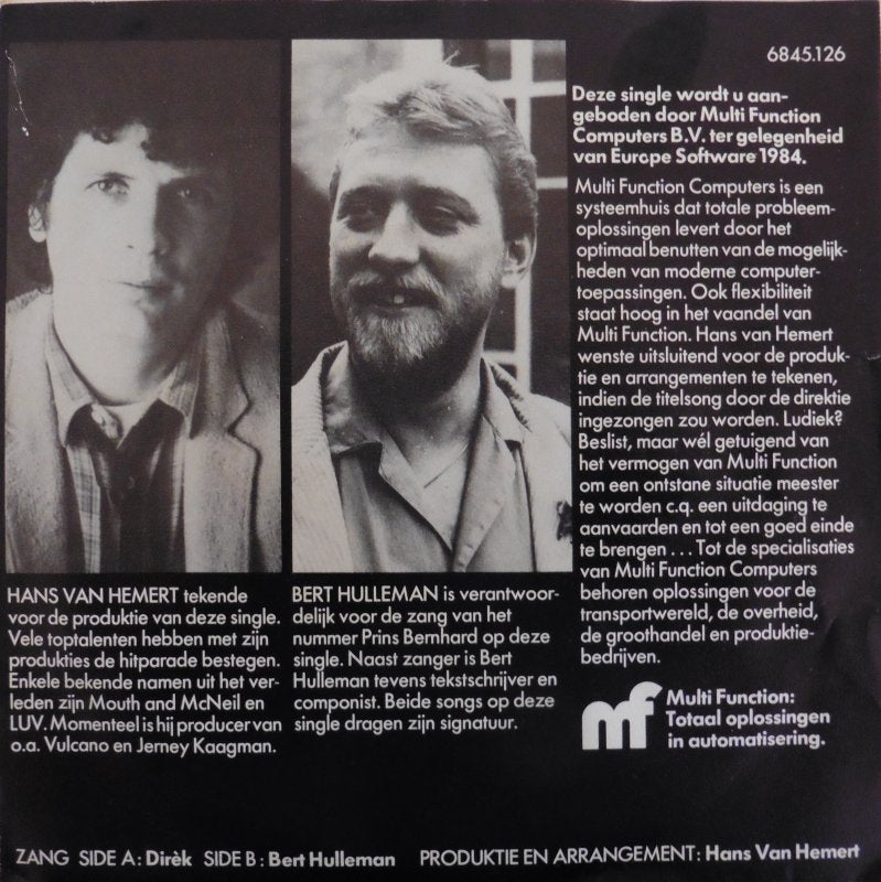 Dirèk / Bert Hulleman - Multi Functioneel / Prins Bernhard Vinyl Singles Vinyl Very Good (VG) <br> Hoes Good Plus (G+)