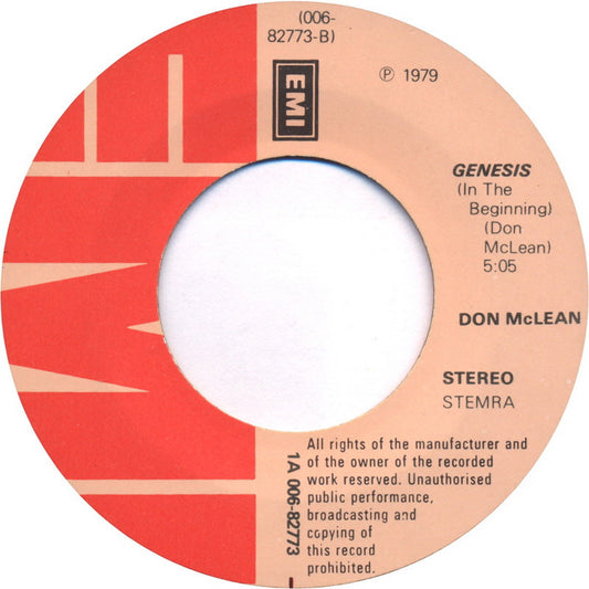 Don McLean - Crying Vinyl Singles Vinyl Zeer Goed / Hoesje Generic "VINYLSINGLES.NL"