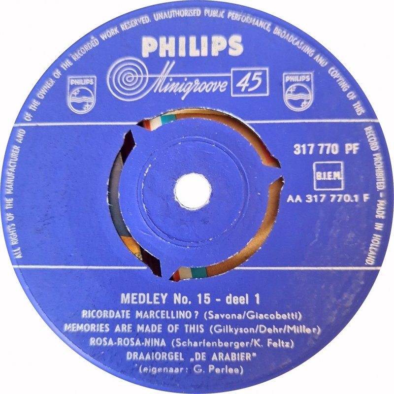 Draaiorgel De Arabier - Medley No. ** Vinyl Singles Vinyl Goed / Hoes Generic