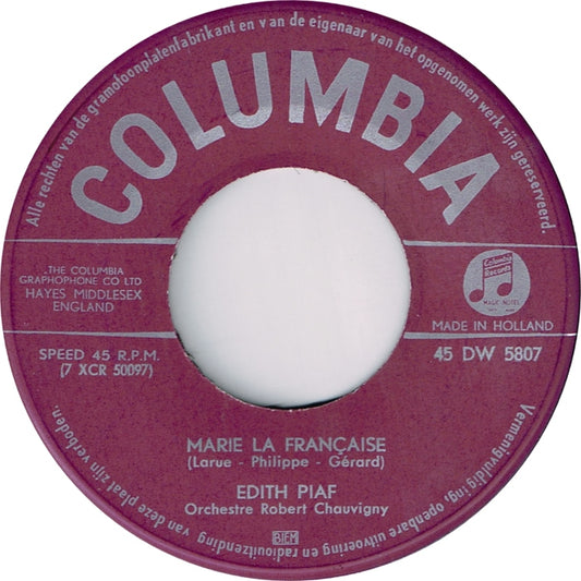 Edith Piaf - Marie La Française Vinyl Singles Vinyl Very Good (VG) <br> Hoes Good Plus (G+)